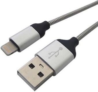 Cable USB BROBOTIX Lightning, Acero, Carga Rápida 161219 161219 Gris